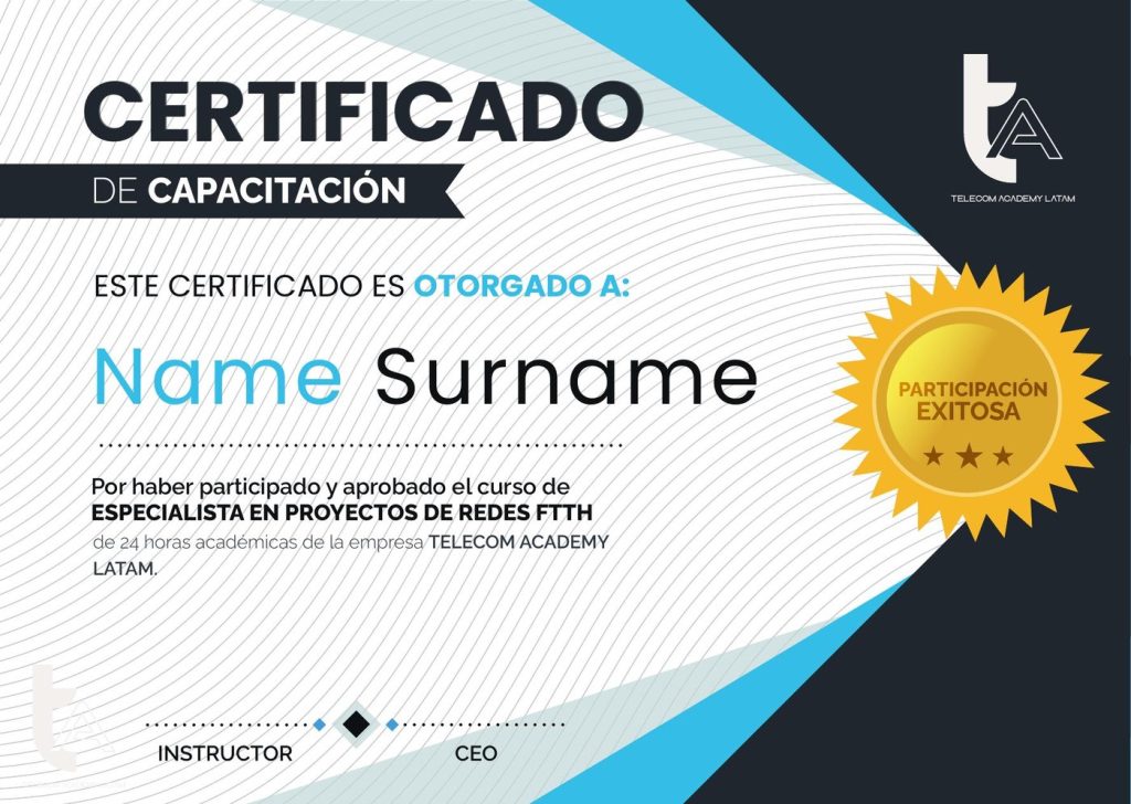 Modelo de certificado de Telecom Academy Latam