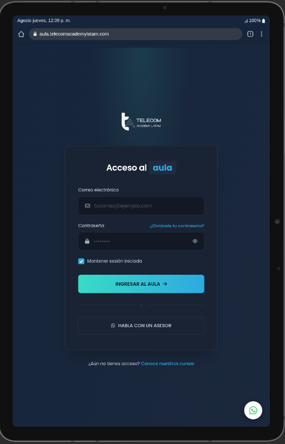 Vista de la plataforma en tablet