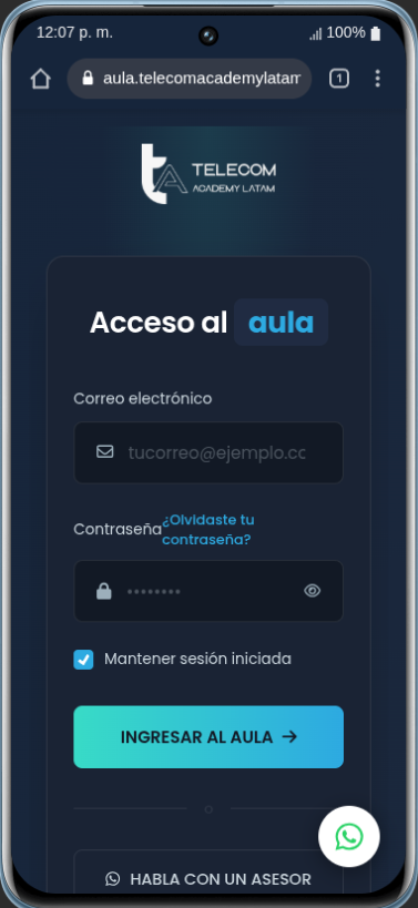 Vista de la plataforma en teléfono